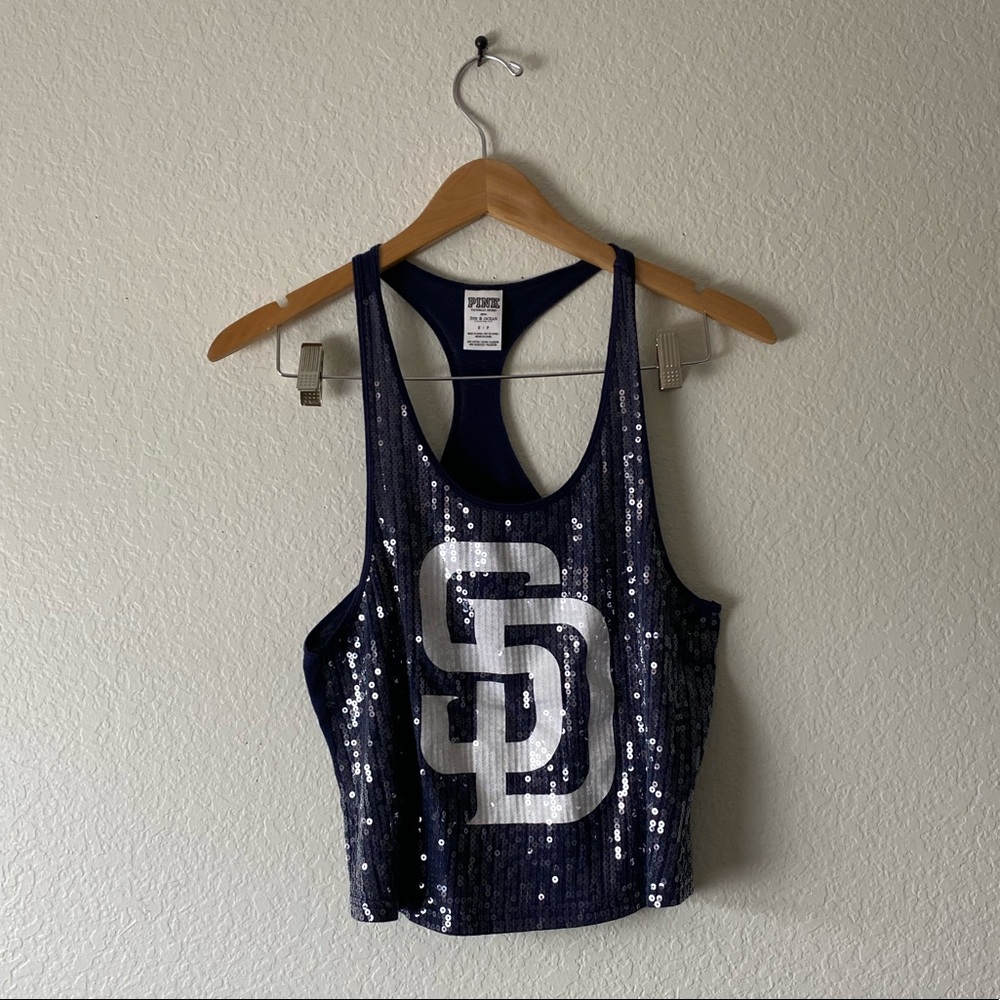 PINK Victoria secret dark blue tank whith sheers embellishments San Diego small.